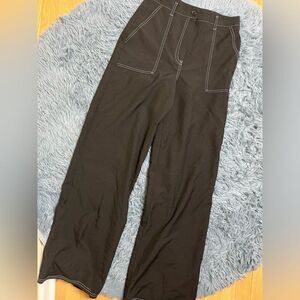 Nasty Gal Black Wide Leg Trousers with White Stitching